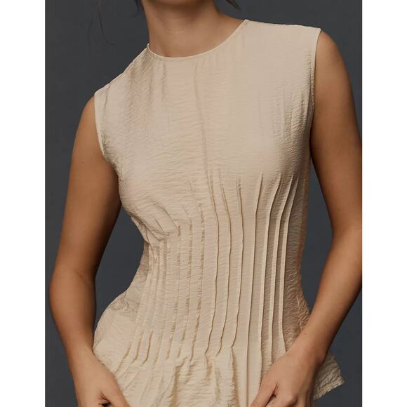 Anthropologie The Della Pleated-Waist Shell Top | Ivory | Size Large NWT - Picture 2 of 10